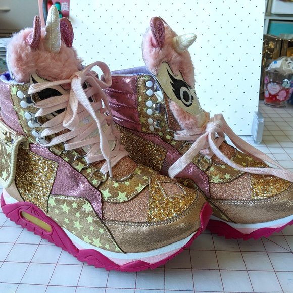 Irregular Choice Shoes - New IN BOX Irregular Choice Candy Damsel Unicorn High Tops Gold Size 36/5.5